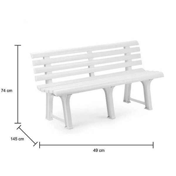 KZ GARDEN - Banc de Jardin 145x49xH74cm - Banc Exterieur Blanc Polypropylène Résitant UV Camping, Terrasse, Jardin Orchidea - large