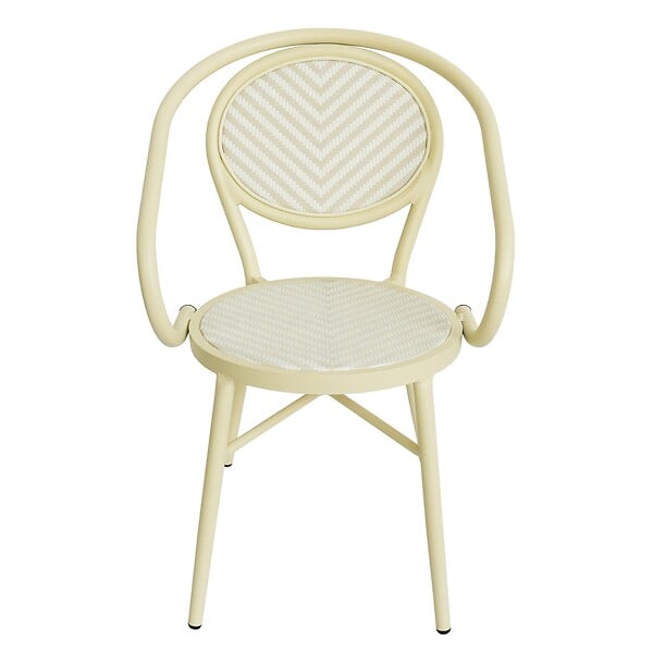 OVIALA - Chaise de terrasse style bistrot parisien aluminium et rotin beige - Villiers - large