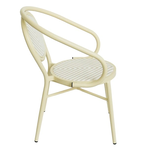 OVIALA - Chaise de terrasse style bistrot parisien aluminium et rotin beige - Villiers - large
