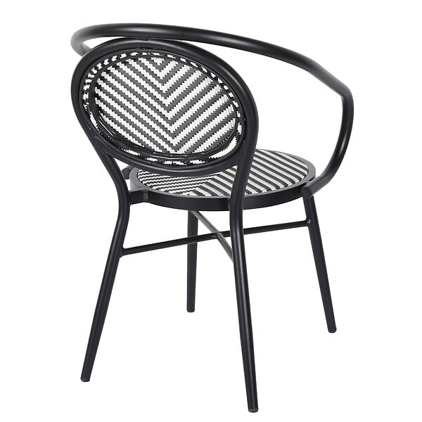 OVIALA - Chaise de terrasse style bistrot parisien en aluminium et rotin noir - Villiers - large