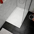 AURLANE - Receveur en acrylique Blanc Effet Pierre 80x120x4 cm + Grilles Linéaires Chrome et Blanche Mate - vignette