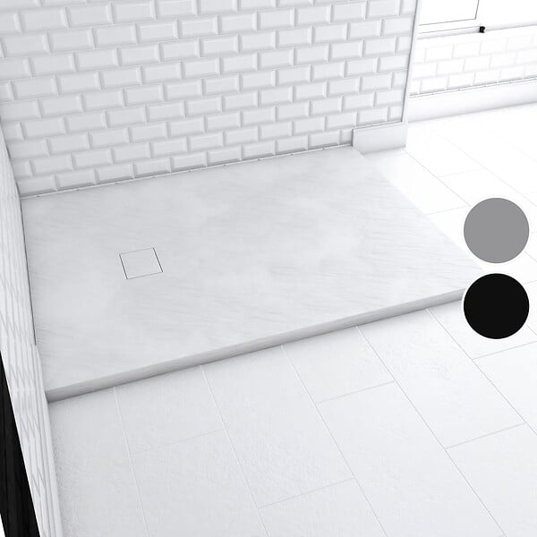 AURLANE - Receveur à poser en materiaux composite SMC - Finition ardoise blanc mat - 90x120 cm - ROCK 2 WHITE - large