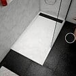 AURLANE - Receveur en acrylique Blanc Effet Pierre 80x140x5 cm + Grilles Linéaires Chrome et Noire - MOON - vignette