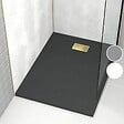 AURLANE - Receveur de douche Noir Effet Pierre 90x120 cm et Grille décor Linéaire Or Doré Brossé - vignette
