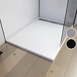 AURLANE - Receveur en acrylique Blanc Effet Pierre 80x120x4 cm - Grille Linéaire Chrome - MOON - vignette