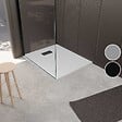 AURLANE - Receveur de douche Blanc Effet Pierre 80x100 cm et Grille décor Linéaire Noire Mate - vignette