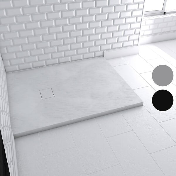 AURLANE - Receveur à poser en materiaux composite SMC - Finition ardoise blanc mat - 80x100 cm - ROCK 2 WHITE - large