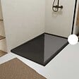 AURLANE - Receveur en acrylique Noir Effet Pierre 80x120x4 cm + Grilles Linéaires Chrome et Noire Mate - vignette