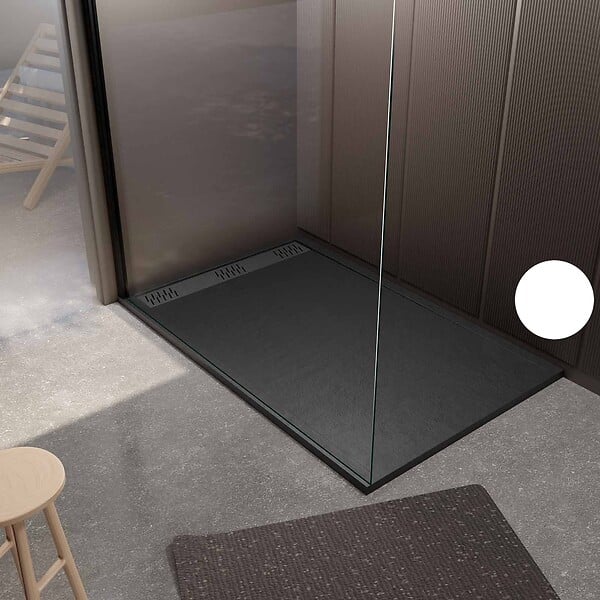 AURLANE - Receveur de douche en résine noir 90x140x3 cm effet pierre granit + grille linéaire gun metal - large