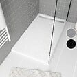 AURLANE - Receveur en acrylique Blanc Effet Pierre 80x140x5 cm - Grille Linéaire Chrome - MOON - vignette