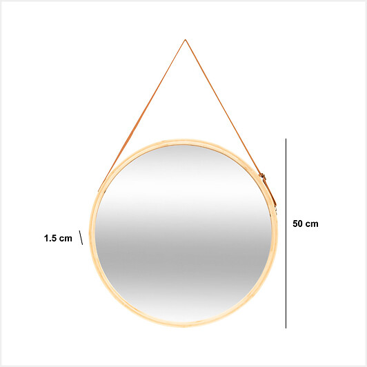 5 FIVE SIMPLY SMART - Miroir mural rond avec lanière en cuir D50cm - large