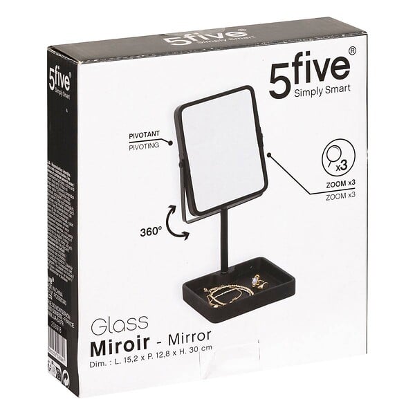 5 FIVE SIMPLY SMART - Miroir "Glass" pivotant noir 30x15,2cm - large