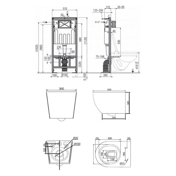 SWISS AQUA TECHNOLOGIES - Pack WC bâti-support autoportant + WC suspendu sans bride Ceramia PixL avec abattant SoftClose + plaque (STCEPXBMT02-U) - large