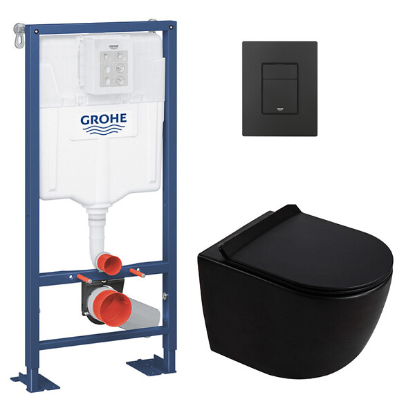 GROHE - Solido pack WC bâti-support autoportant + WC suspendu sans bride Ceramia PixL avec abattant SoftClose + plaque (GRCEPXBMT01-FR) - large