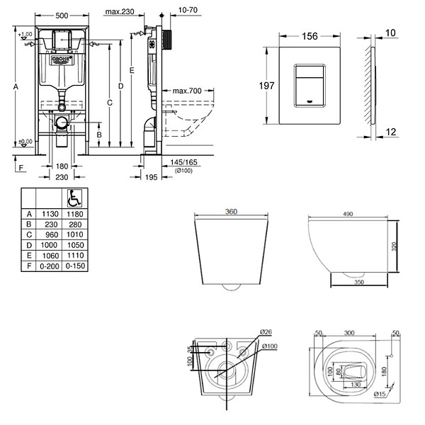 GROHE - Solido pack WC bâti-support autoportant + WC suspendu sans bride Ceramia PixL avec abattant SoftClose + plaque (GRCEPXBMT01-FR) - large