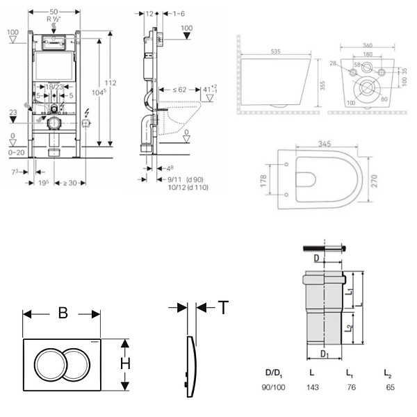 GEBERIT - Pack WC bâti-support Duofix 112cm + WC suspendu Ceramia Vortex rimless + abattant SoftClose + plaque blanche (CETORGEB3) - large