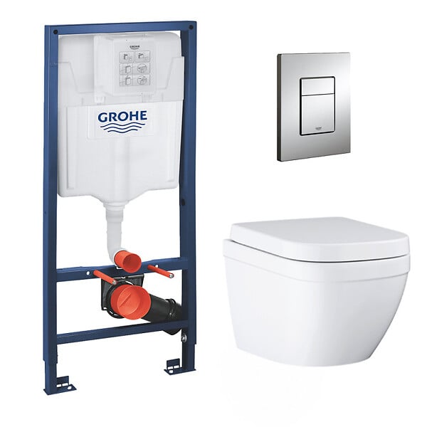 GROHE - pack bâti-support Rapid Sl + plaque Skate cosmo chrome + cuvette Euro Ceramic + abattant  softclose (euroceramicset1) - large