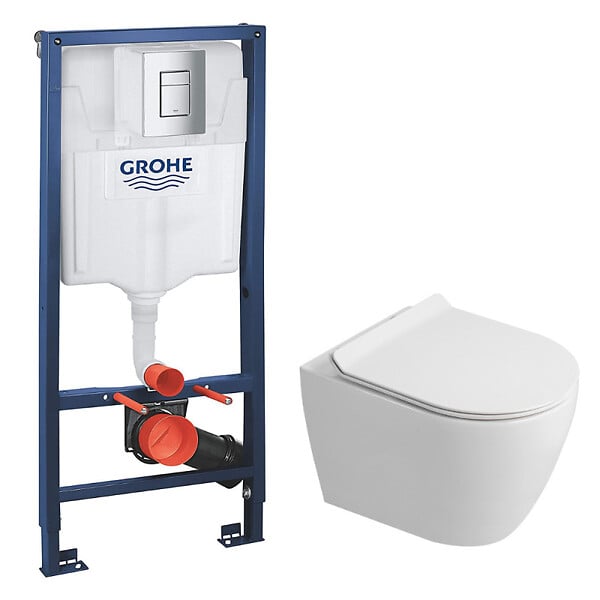 GROHE - Rapid SL Pack WC bâti-support + WC suspendu sans bride Ceramia avec abattant SoftClose + plaque chrome (GRRCEPXWR01FR-FS) - large