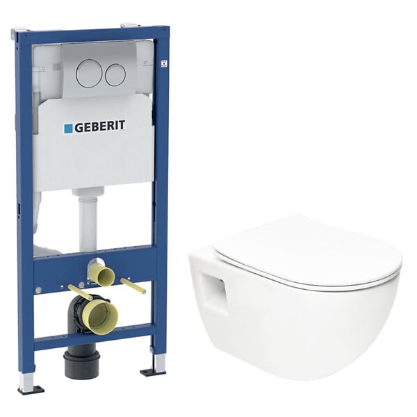 GEBERIT - Duofix pack WC bâti-support + WC suspendu sans bride Swiss Aqua Technologies avec abattant SoftClose + plaque (GEBSTPRWR01-FR) - large