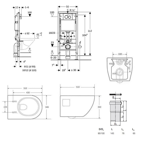 GEBERIT - Duofix pack WC bâti-support + WC suspendu sans bride Swiss Aqua Technologies avec abattant SoftClose + plaque (GEBSTPRWR01-FR) - large