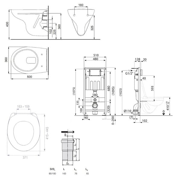 VILLEROY & BOCH - Pack WC Bâti-support sol mur Villeroy & Boch + WC suspendu Jika Neo + Abattant thermoplastique + Plaque noire (VCNSLPRO4) - large