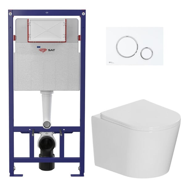 SWISS AQUA TECHNOLOGIES - Pack WC bâti-support léger 112 cm ECO 2L Swiss Aqua Technologies + WC suspendu Ceramia + plaque blanc/chrome (STECE14WT04-FR) - large