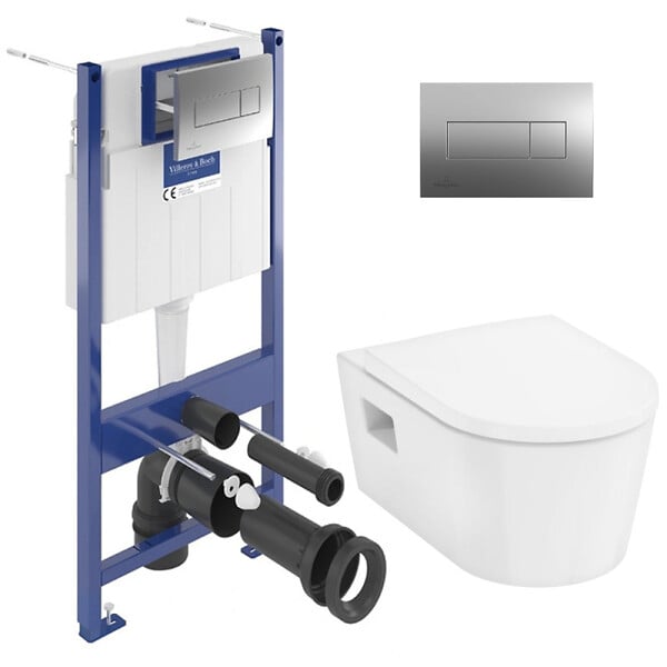 VILLEROY & BOCH - ViConnect Pro S Pack WC bâti-support Villeroy & Boch + WC sans bride Hansgrohe + abattant Softclose + plaque (VCNPURAS2CH) - large