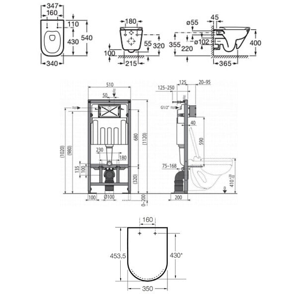SWISS AQUA TECHNOLOGIES - Pack WC bâti-support autoportant + WC suspendu sans bride avec abattant SoftClose + plaque blanc/chrome (STROGAWR06-U) - large