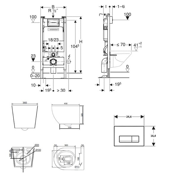 GEBERIT - Duofix pack WC bâti-support autoportant + WC suspendu sans bride Ceramia PixL avec abattant SoftClose + plaque (GEBCEPXBMT06-FR) - large