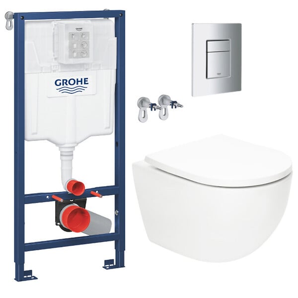 GROHE - Pack WC Bâti-support Rapid SL + WC SAT Vortex sans bride + Abattant SoftClose + Plaque chrome (RSLTORNADO1) - large