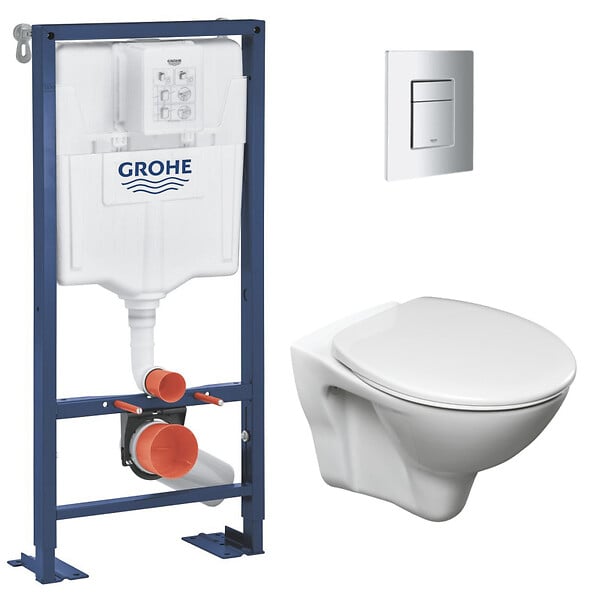 GROHE - Pack WC Bâti Autoportant Solido + WC suspendu Jika Neo avec abattant + Plaque chrome (AUTOPORTANT-S-LINEPRO-1) - large