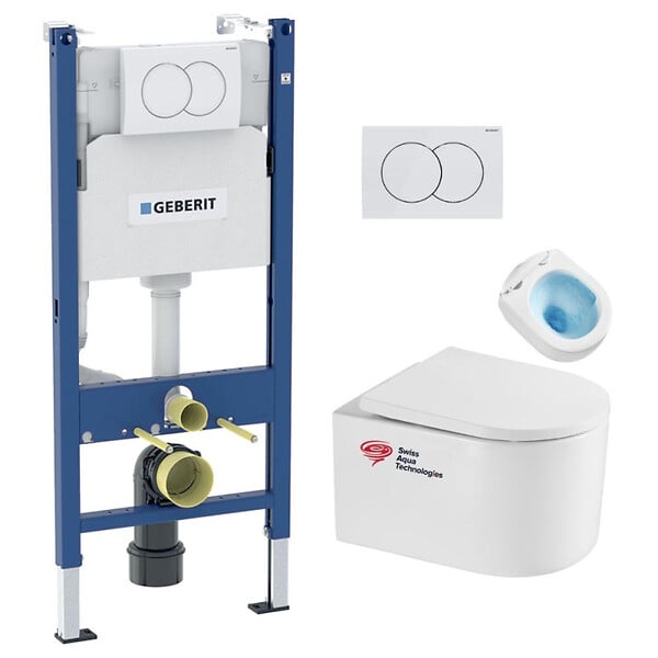 GEBERIT - Pack WC Bati-support  + WC sans bride Vortex Swiss Aqua Technologies + abattant SoftClose + plaque (DELANOTQGEB3) - large
