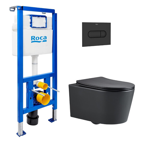 ROCA - Pack WC bâti-support + WC suspendu sans bride Swiss Aqua Technologies avec abattant SoftClose + plaque (ROSTBRBMR03-FR) - large