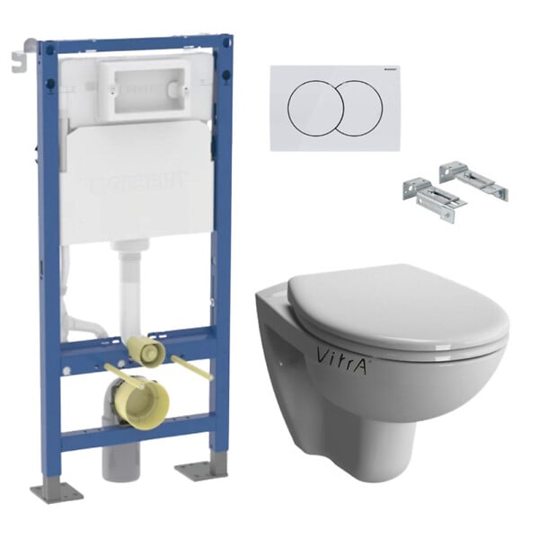 GEBERIT - Pack Bati-support Geberit Autoportant Duofix + WC sans bride Vitra Normus Spin+ Abattant softclose + Plaque blanche (Normus - large