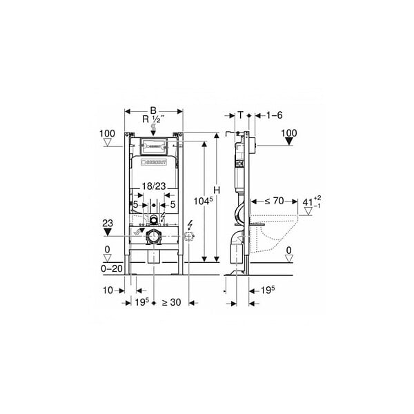 GEBERIT - Pack Bati-support Geberit Autoportant Duofix + WC sans bride Vitra Normus Spin+ Abattant softclose + Plaque blanche (Normus - large