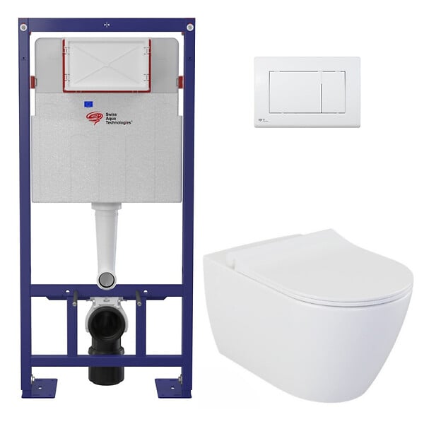SWISS AQUA TECHNOLOGIES - Pack WC bâti-support autoportant + WC suspendu sans bride Livea avec abattant SoftClose + plaque (STBEWR01-FR) - large