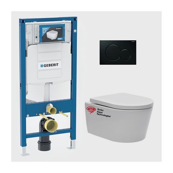 GEBERIT - Pack WC Bati-support Geberit + cuvette Swiss Aqua Technologies + Abattant softclose + Plaque (GebSatrimless-A) - large