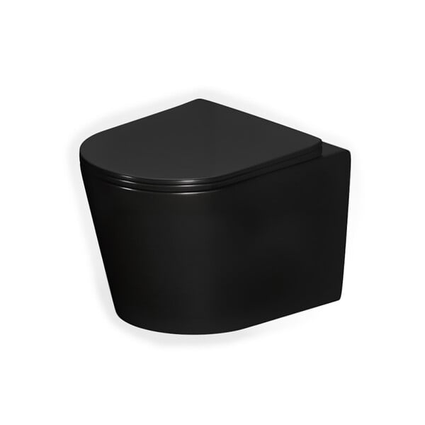 CERAMIA - Vortex rimless WC suspendu 53,5 cm sans bride avec abattant SoftClose, effet Vortex, noir mat (CE142010RTORPBKM) - large