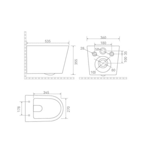 CERAMIA - Vortex rimless WC suspendu 53,5 cm sans bride avec abattant SoftClose, effet Vortex, noir mat (CE142010RTORPBKM) - large