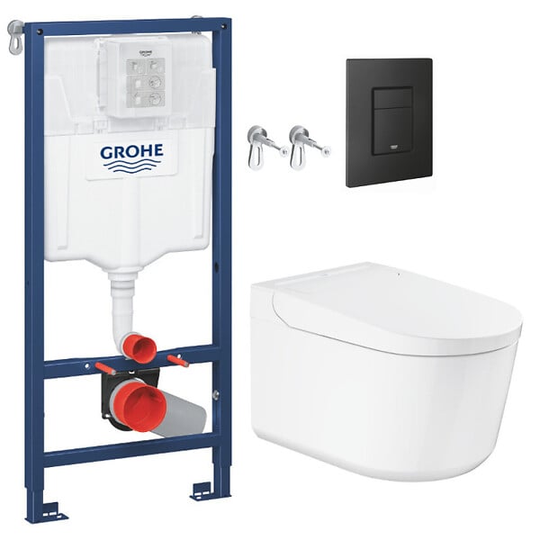 GROHE - Pack WC Bâti-support RAPID SL + WC lavant suspendu Sensia Alpine + Plaque noire mate (RSLSENSIAKF0) - large