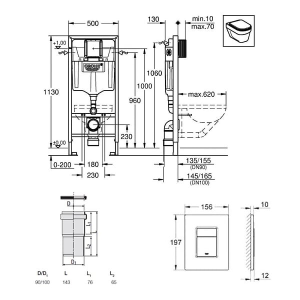 GROHE - Pack WC Bâti-support RAPID SL + WC lavant suspendu Sensia Alpine + Plaque noire mate (RSLSENSIAKF0) - large