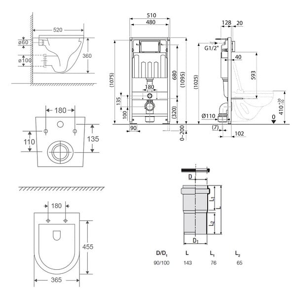 VILLEROY & BOCH - Pack WC Bâti-support sol mur Villeroy & Boch + WC sans bride SAT Vortex + Abattant SoftClose + Plaque noire (VCNVORTEX4) - large