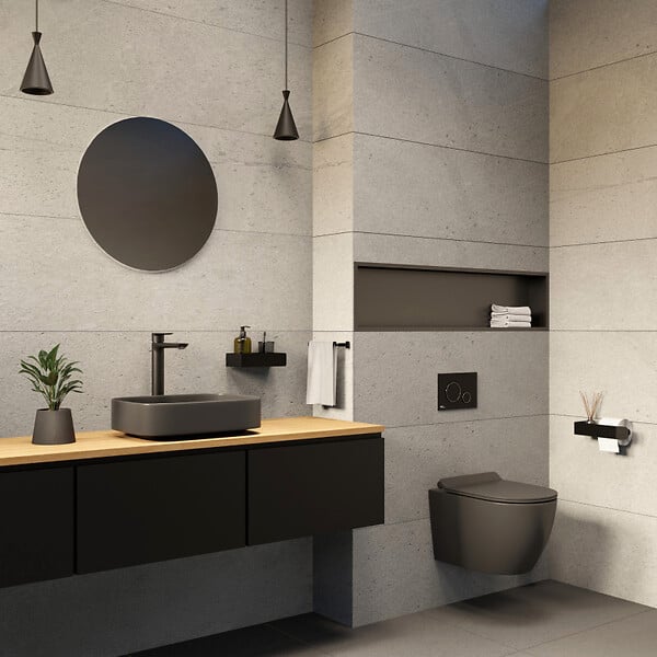 CERAMIA - PixL WC suspendu en céramique Vortex , fixations invisibles + abattant Soft-Close, Gris mat (CEPX010RTORPGRM) - large