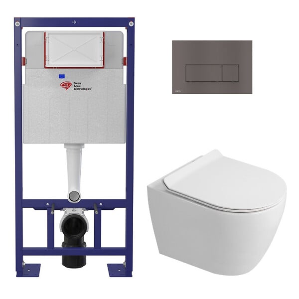 SWISS AQUA TECHNOLOGIES - Pack WC bâti-support autoportant + WC sans bride Ceramia PixL avec abattant SoftClose + plaque (STCEPXWT03-U) - large