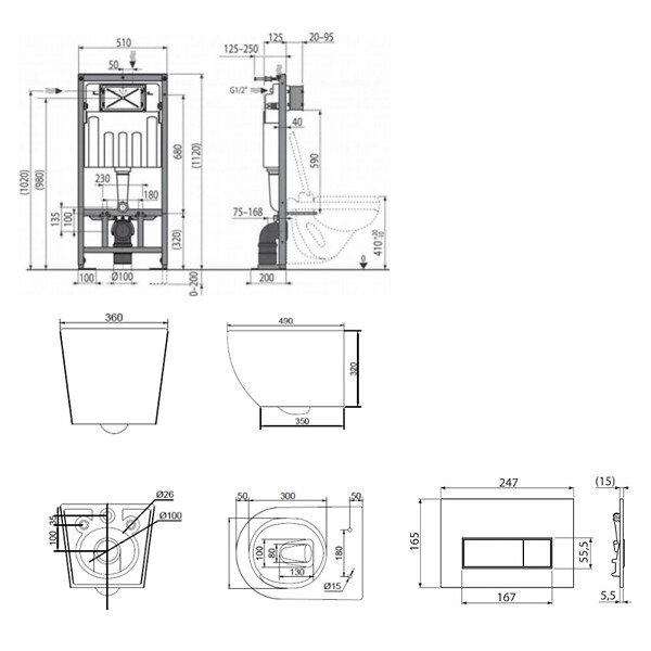 SWISS AQUA TECHNOLOGIES - Pack WC bâti-support autoportant + WC sans bride Ceramia PixL avec abattant SoftClose + plaque (STCEPXWT03-U) - large