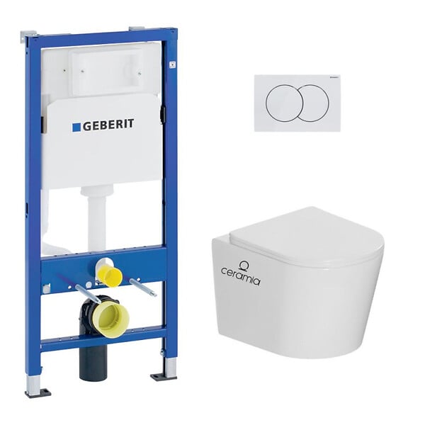 GEBERIT - Pack WC bâti-support Duofix UP100 + WC suspendu Ceramia Vortex rimless + abattant SoftClose + plaque blanche (CETORGEB1) - large