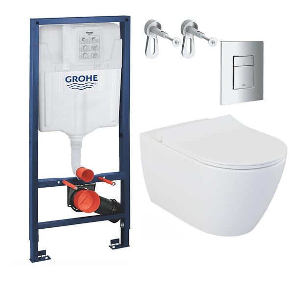 GROHE - Grohe Pack WC Bâti-support Rapid SL + WC sans bride LIVEA Bello + Abattant softclose + Plaque Chrome (RapidSL-Bello-1) - large