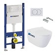 GEBERIT - Pack WC Bati-support Geberit Duofix + Cuvette suspendue sans bride Livea Bello + Abattant soft close + Plaque Blanche (BelloGeb3 - vignette