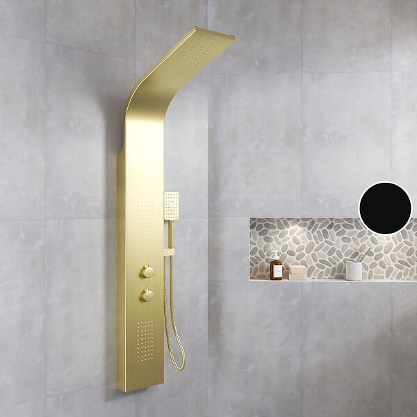 AURLANE - Colonne de douche Effet Pluie - 140x20cm - Acier inoxydable Or brossé - large