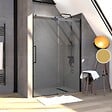 AURLANE - Porte de douche 140x200cm type industriel coulissante NOIR MAT - verre trempe 8mm - vignette